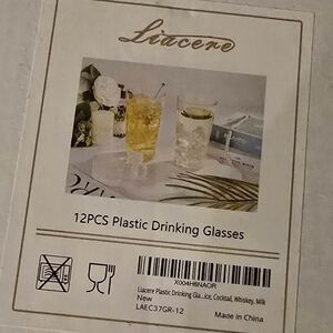 Liacere 12Pc Plastic Drinking Glasses - Clear with Gold Trim